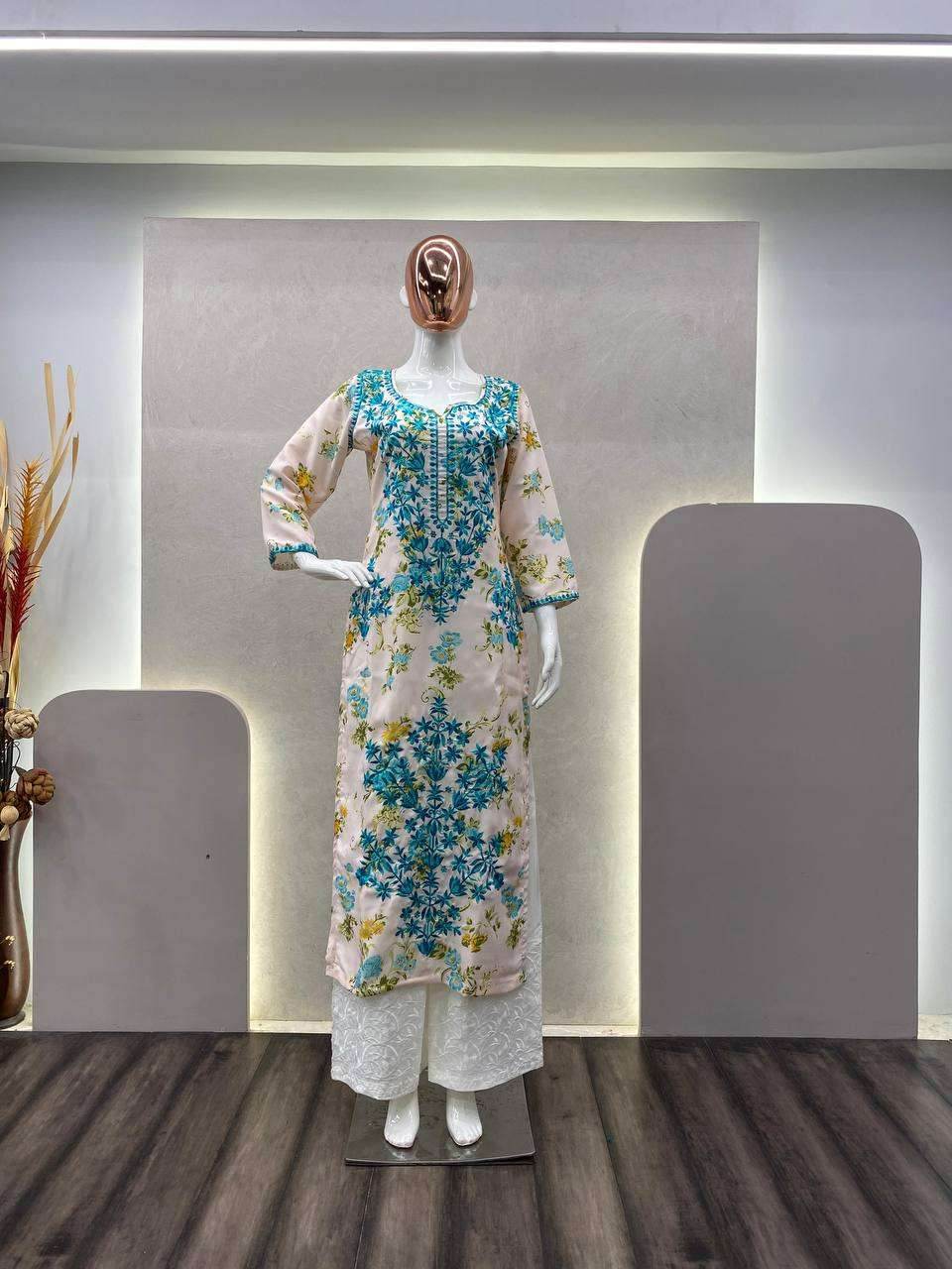 RAYON EMBROIDERED KURTIS WITH BOTTOM - MYLUXURY LANE ENTERPRISE